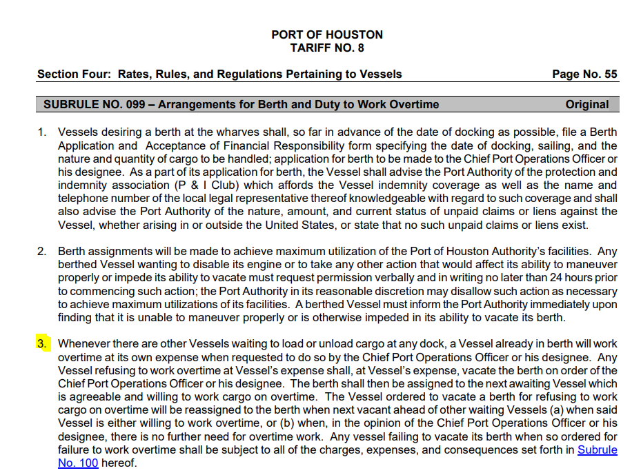 Port of Houston Dwell Fee and Mandatory Overtime Notification